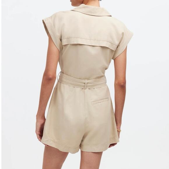 NWT Madewell Tie-Waist Linen Blend Romper In Summer Dune Tan Size 6 - Picture 2 of 12
